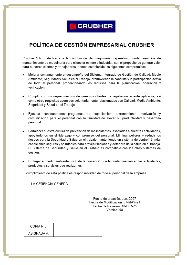 Política Empresarial CRUBHER